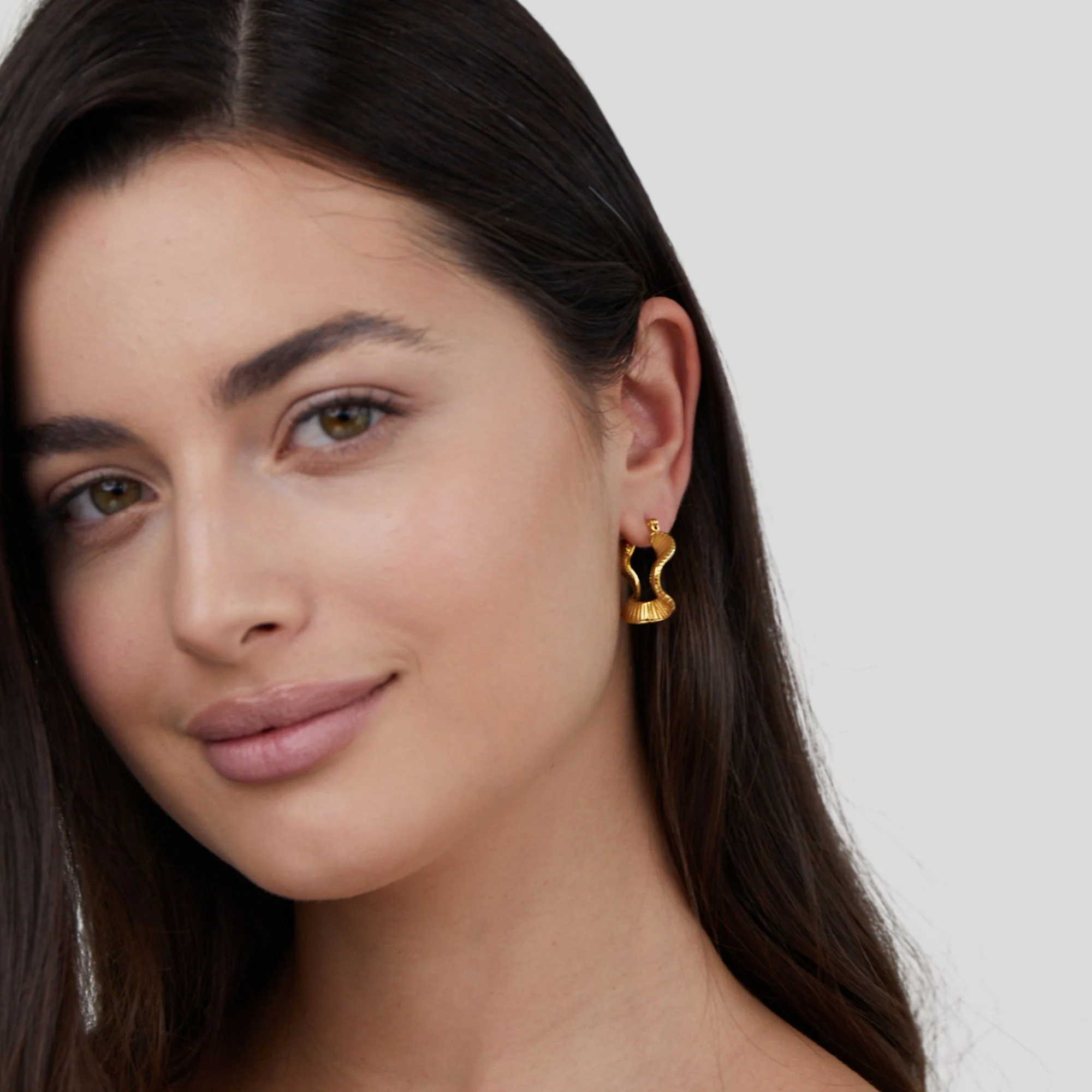 Geometric Wave Gold Hoop Earrings - Image 3