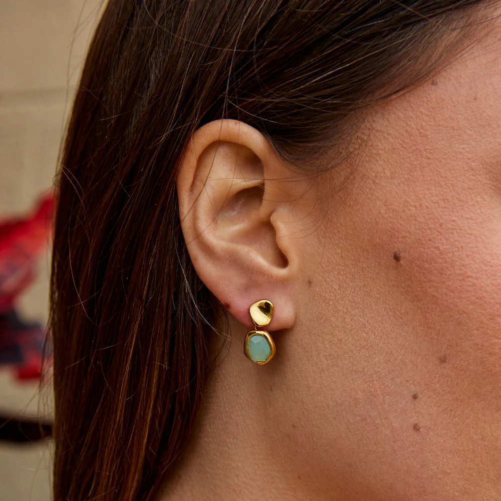 Gold Aquamarine Drop Earrings - Image 2