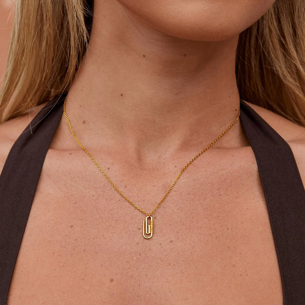 Gold Crystal Paperclip Pendant Necklace - Image 2