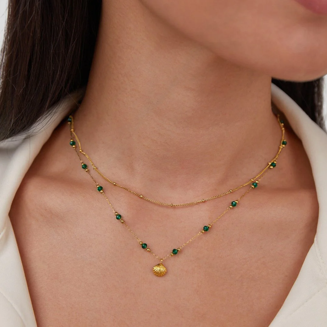 Nerissa Gold Shell & Green Bead Necklace - Image 2