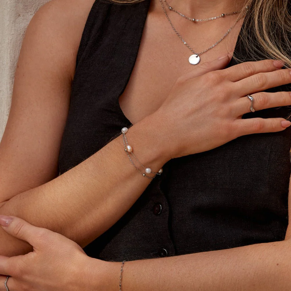 Silver Freshwater Pearl Layered Bracelet - Image 4
