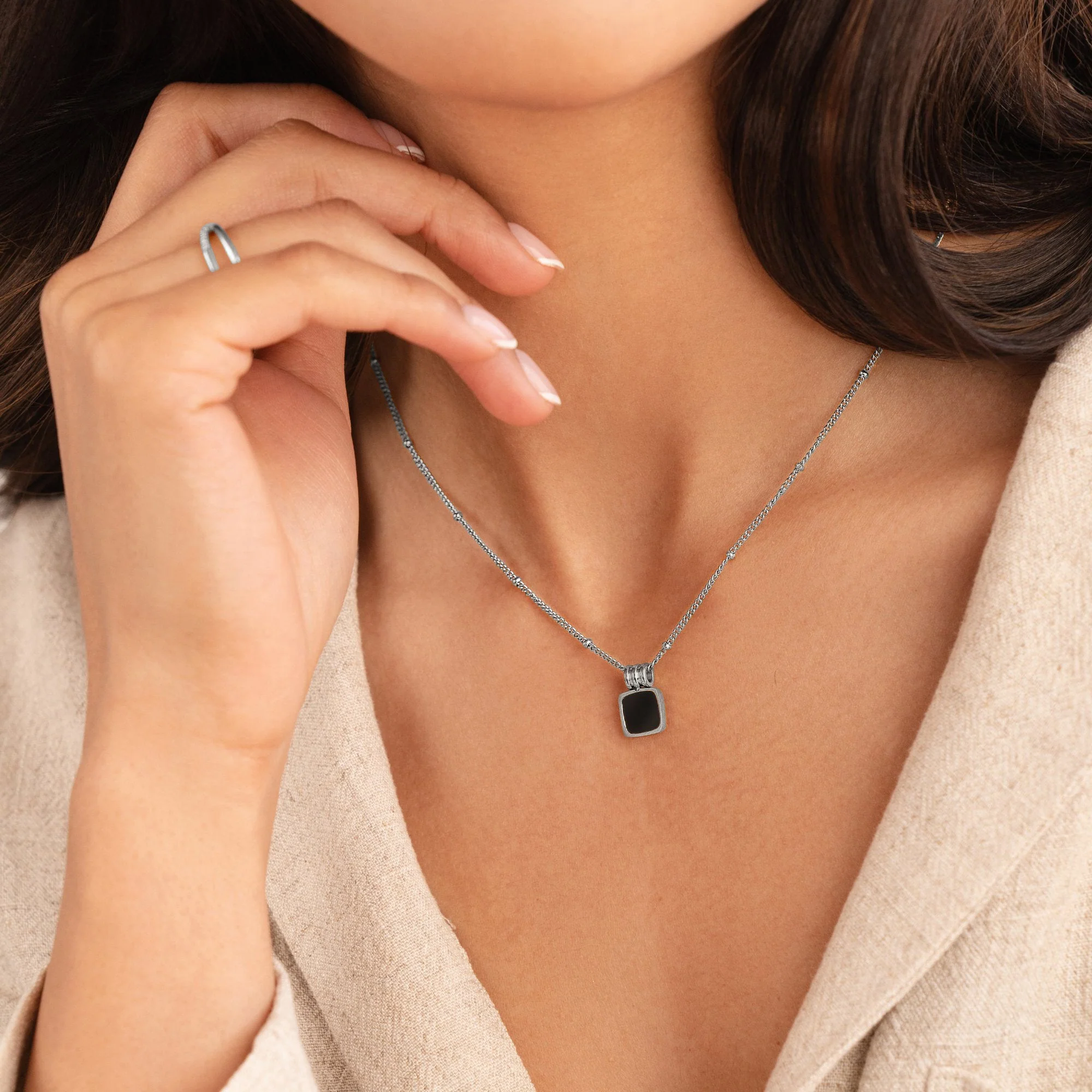 Silver Lucia Black Pendant Necklace - Image 4