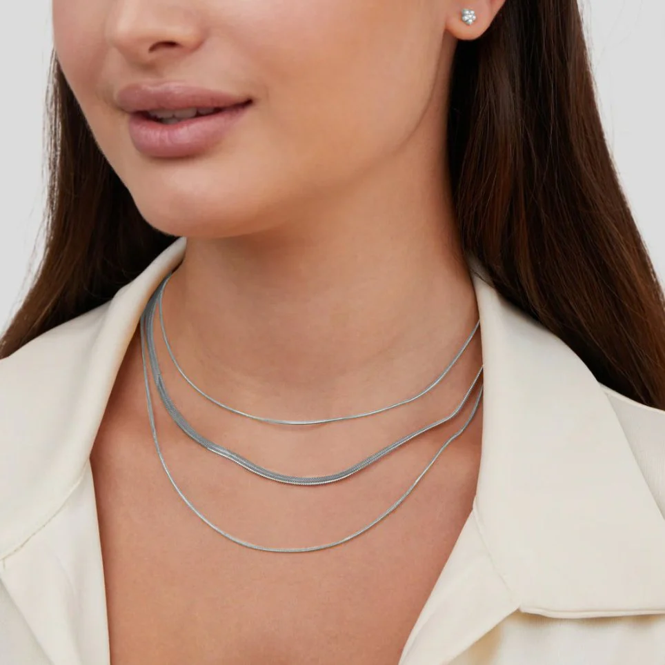 Silver Multi-Layered Chain  Necklace - Image 2