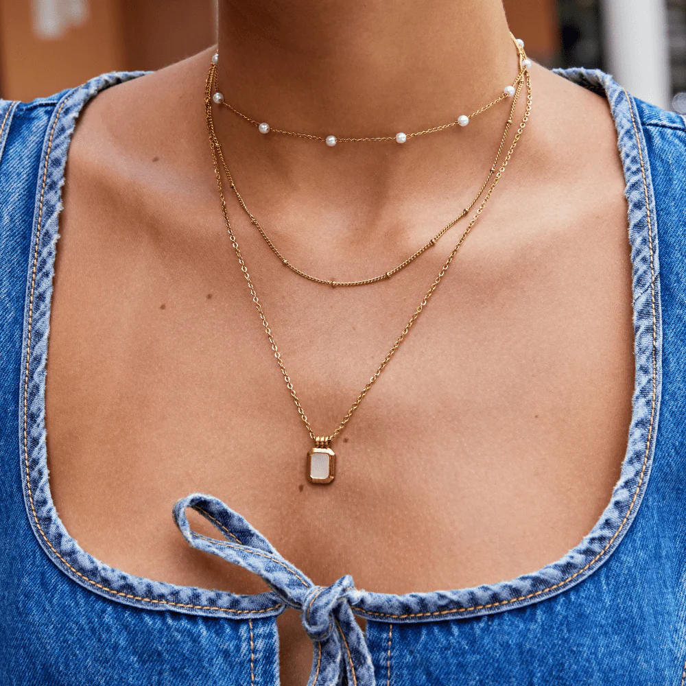 Valerie Layered White Pendant Necklace - Image 3
